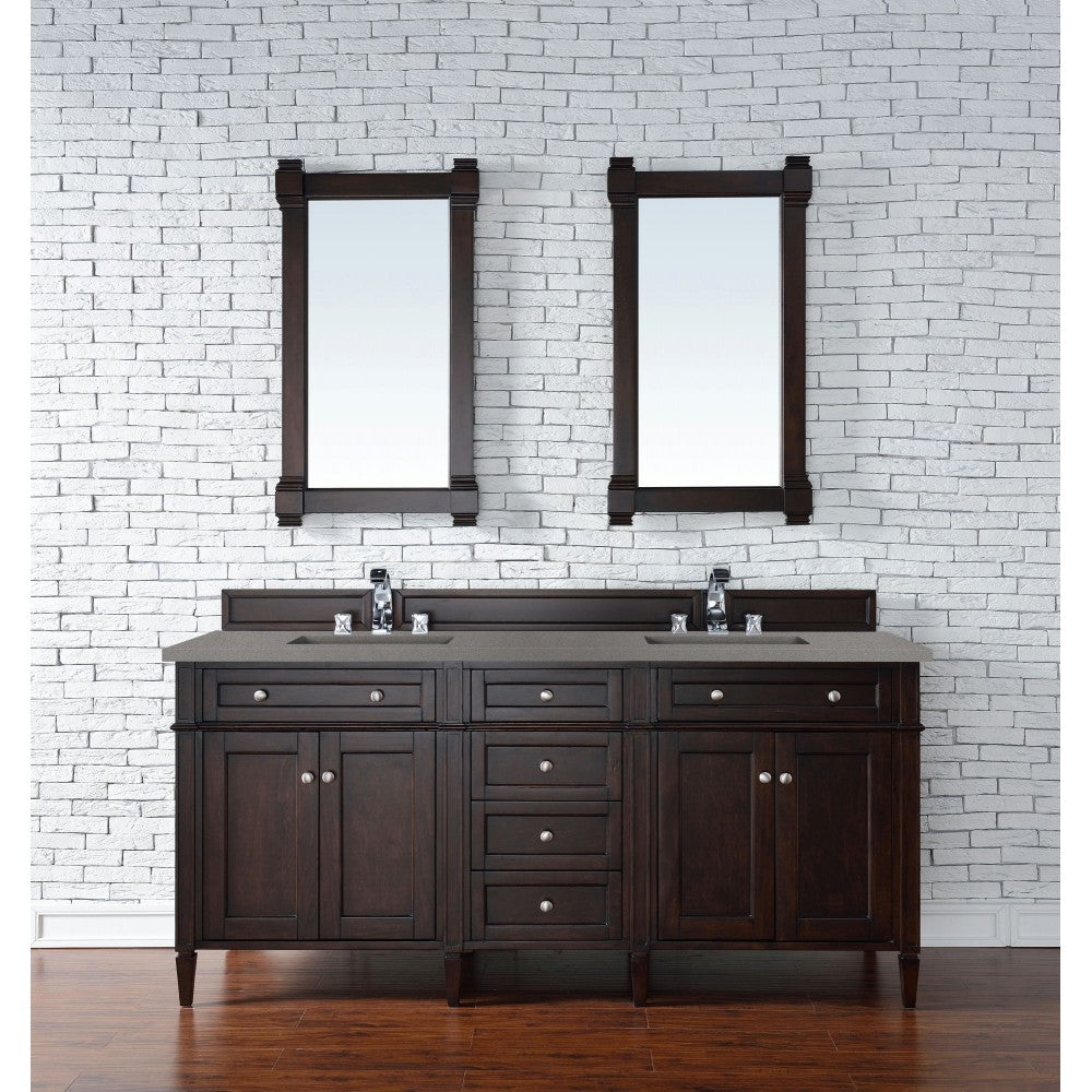 Brittany 72" Burnished Mahogany Double Vanity w/ 3 CM Gray Expo Quartz Top