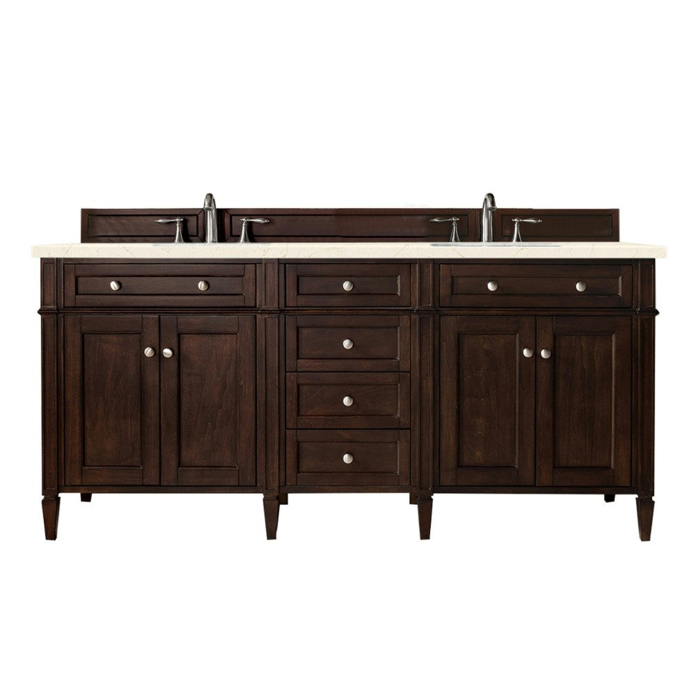 Brittany 72" Burnished Mahogany Double Vanity w/ 3 CM Eternal Marfil Quartz Top