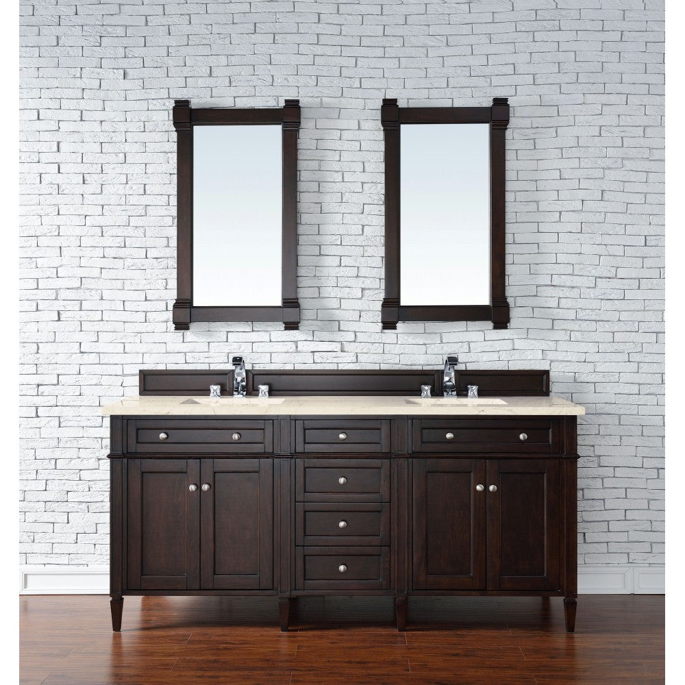 Brittany 72" Burnished Mahogany Double Vanity w/ 3 CM Eternal Marfil Quartz Top