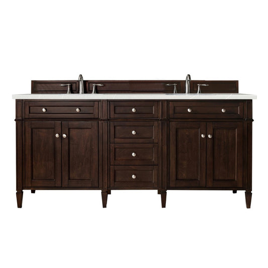 Brittany 72" Burnished Mahogany Double Vanity w/ 3 CM Eternal Serena Quartz Top