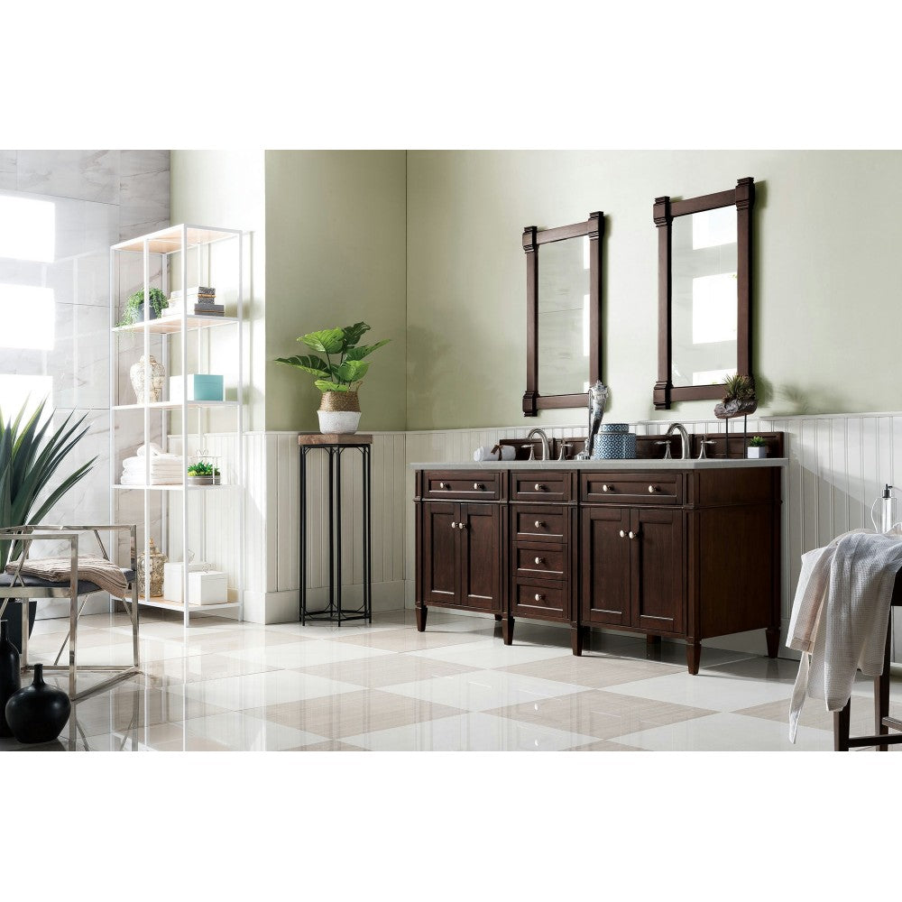 Brittany 72" Burnished Mahogany Double Vanity w/ 3 CM Eternal Serena Quartz Top