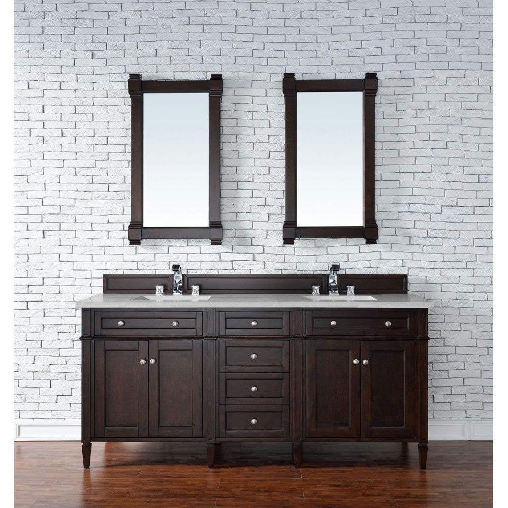Brittany 72" Burnished Mahogany Double Vanity w/ 3 CM Eternal Serena Quartz Top