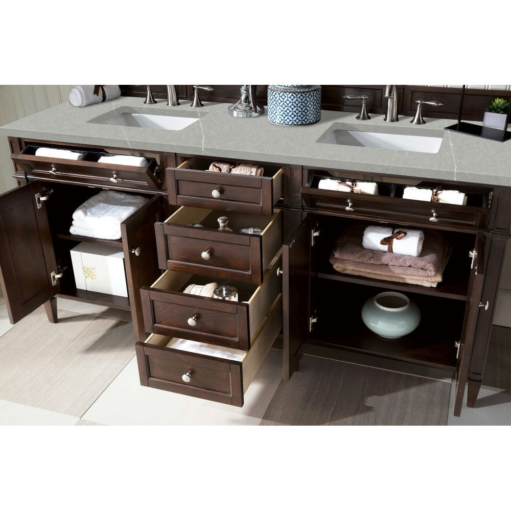 Brittany 72" Burnished Mahogany Double Vanity w/ 3 CM Eternal Serena Quartz Top