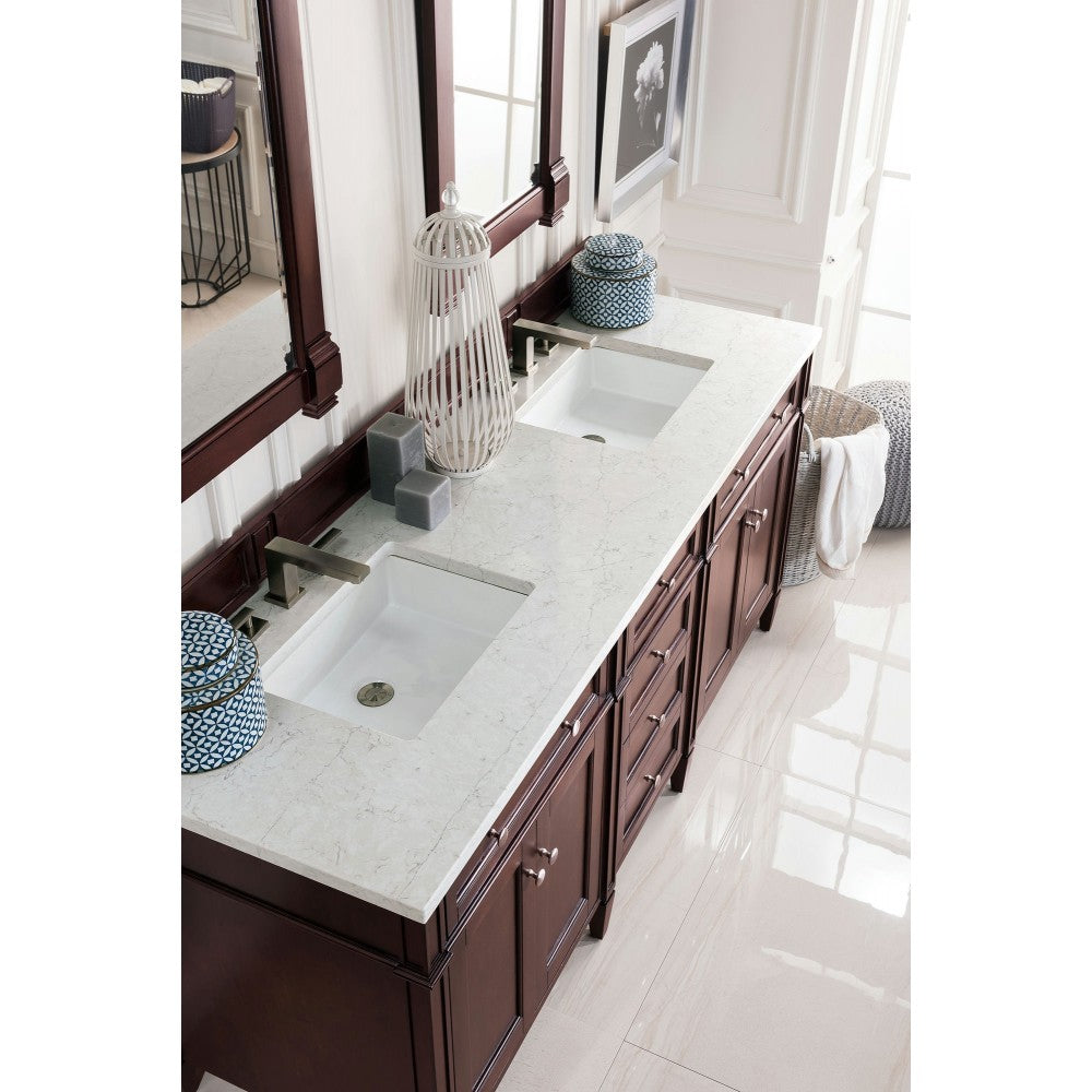 Brittany 72" Burnished Mahogany Double Vanity w/ 3 CM Jasmine Pearl Quartz Top