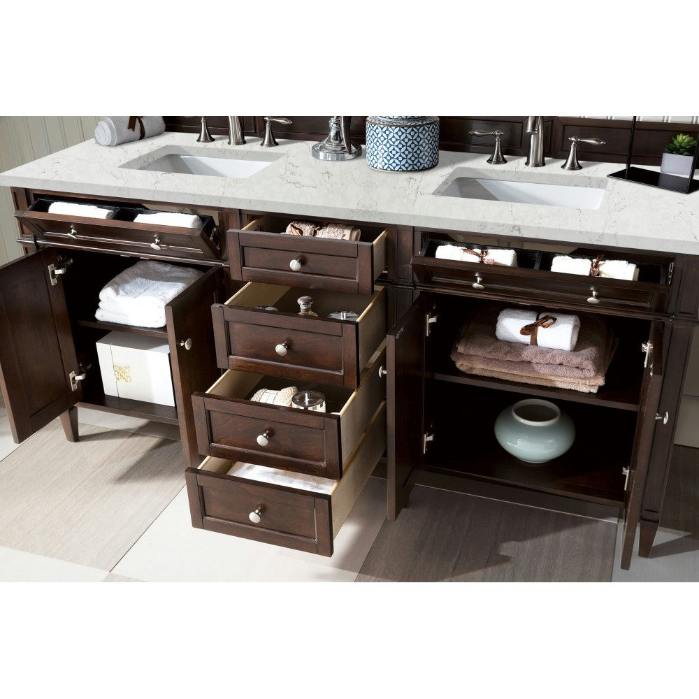 Brittany 72" Burnished Mahogany Double Vanity w/ 3 CM Jasmine Pearl Quartz Top