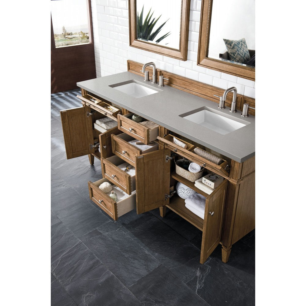 Brittany 72" Saddle Brown Double Vanity w/ 3 CM Gray Expo Quartz Top