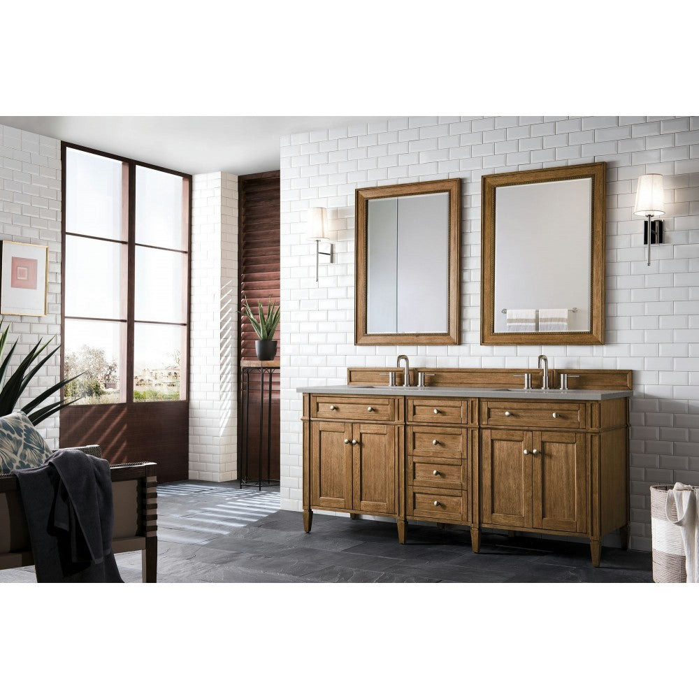 Brittany 72" Saddle Brown Double Vanity w/ 3 CM Gray Expo Quartz Top