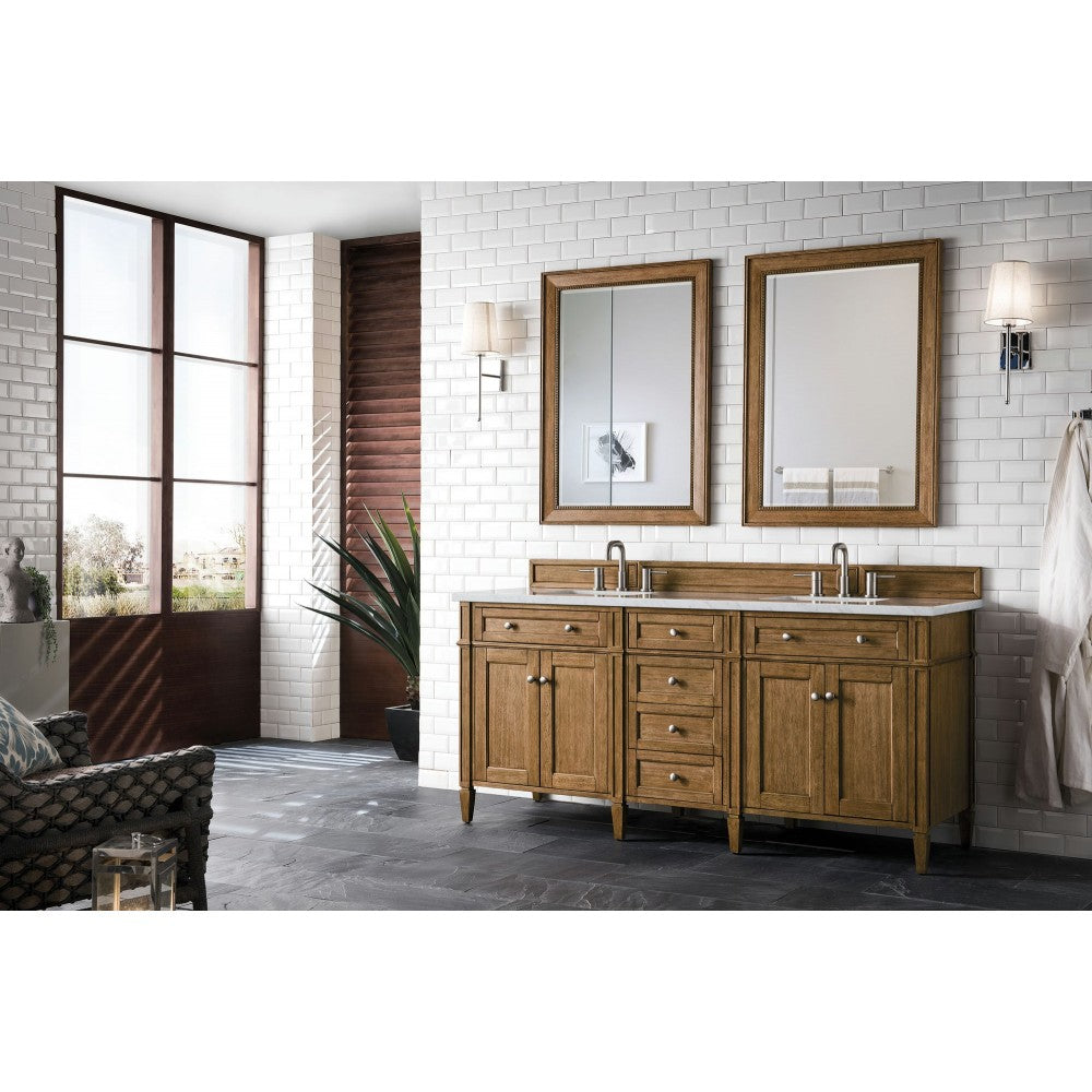 Brittany 72" Saddle Brown Double Vanity w/ 3 CM Arctic Fall Solid Surface Top
