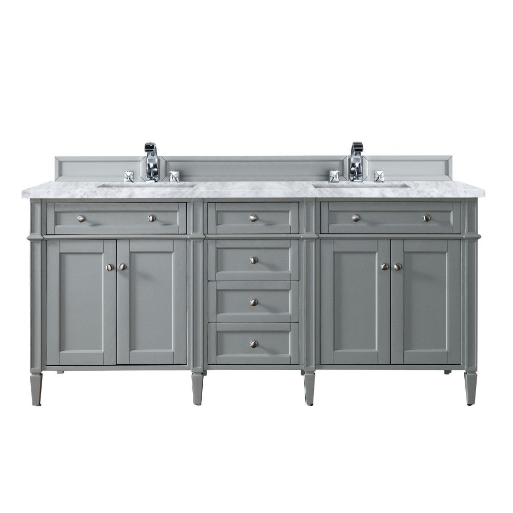 Brittany 72" Urban Gray Double Vanity w/ 3 CM Carrara Marble Top