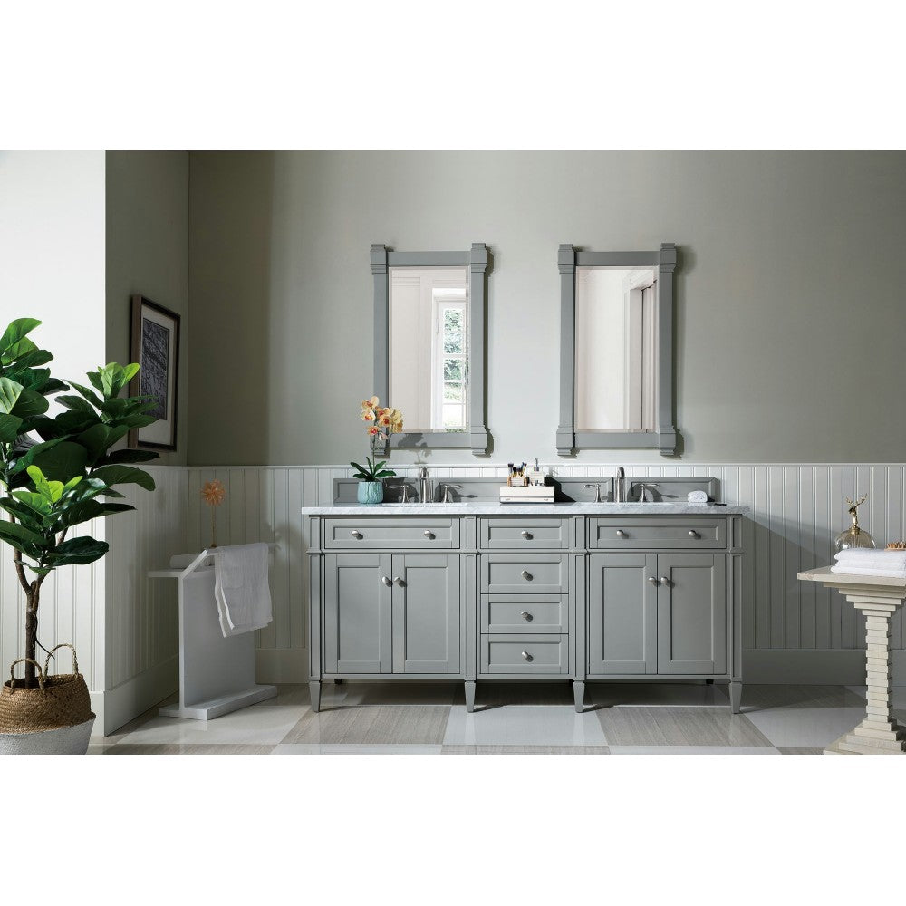 Brittany 72" Urban Gray Double Vanity w/ 3 CM Carrara Marble Top