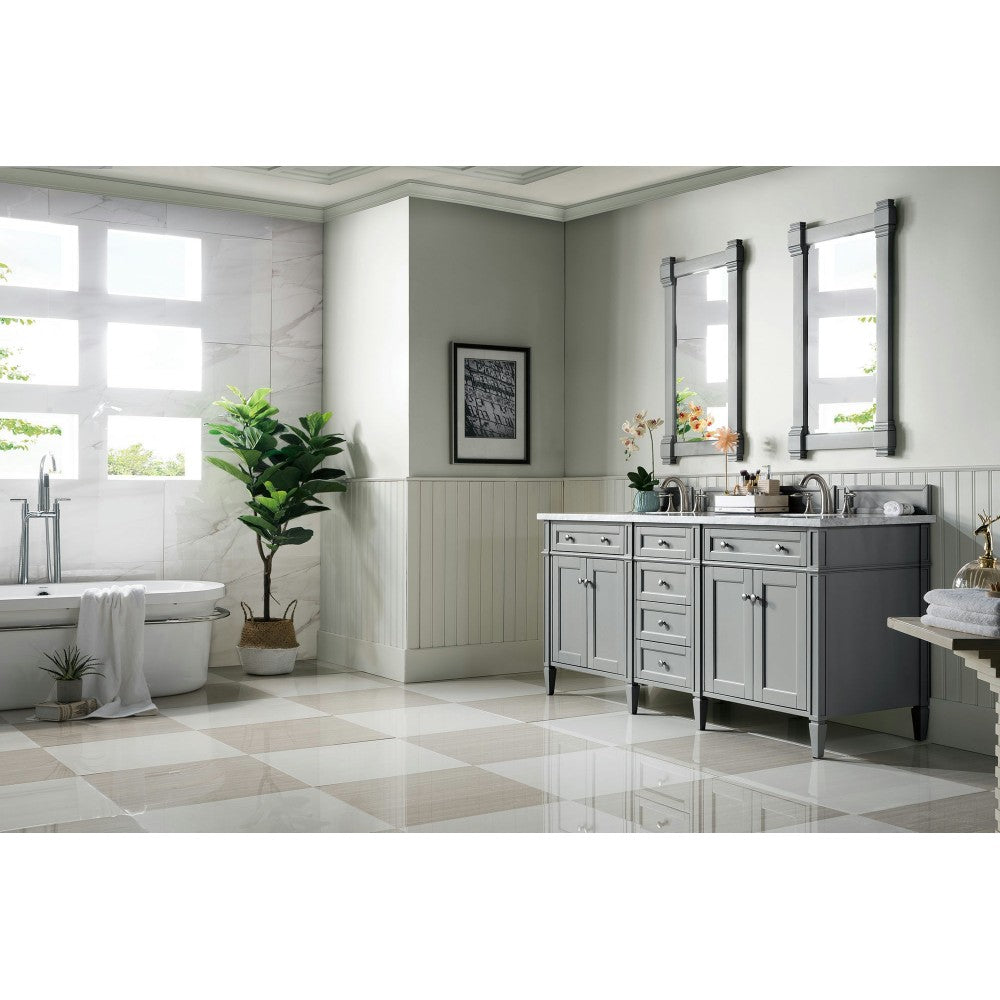 Brittany 72" Urban Gray Double Vanity w/ 3 CM Carrara Marble Top