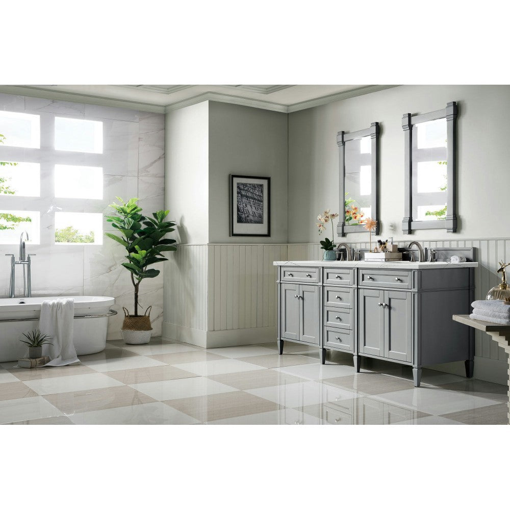 Brittany 72" Urban Gray Double Vanity w/ 3 CM Ethereal Noctis Quartz Top
