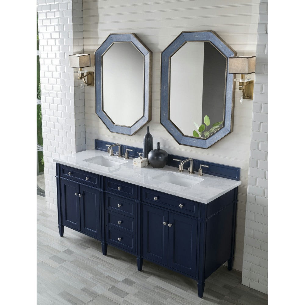 Brittany 72" Victory Blue Double Vanity w/ 3 CM Carrara Marble Top