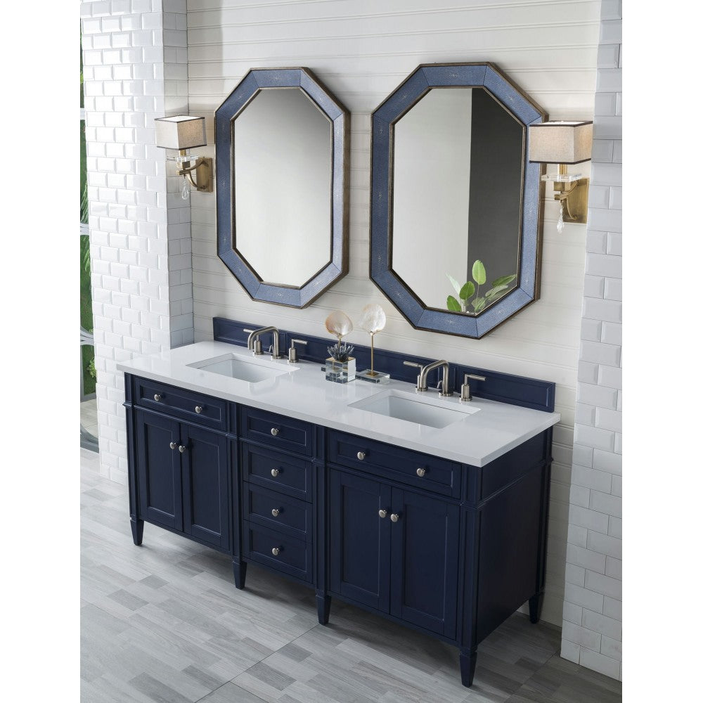 Brittany 72" Victory Blue Double Vanity w/ 3 CM Classic White Quartz Top