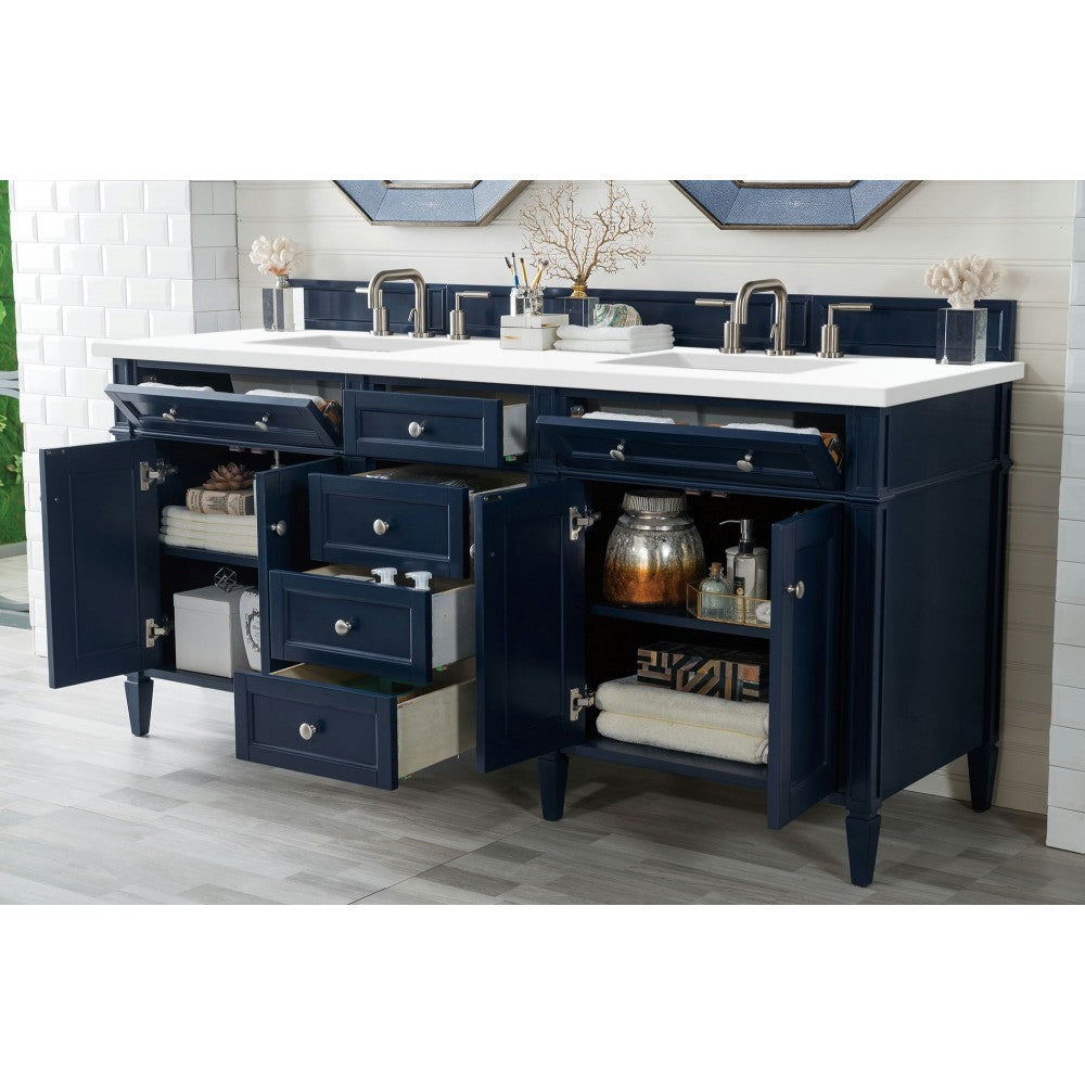 Brittany 72" Victory Blue Double Vanity w/ 3 CM Classic White Quartz Top