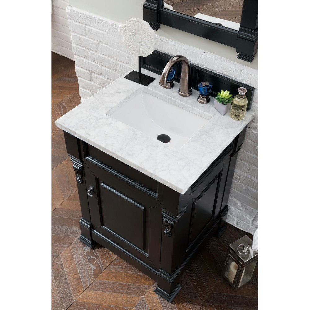 Brookfield 26" Single Vanity, Antique Black w/ 3 CM Carrara Marble Top