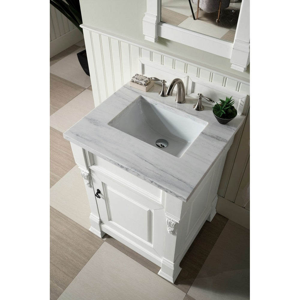 Brookfield 26" Single Vanity, Bright White w/ 3 CM Arctic Fall Solid Surface Top