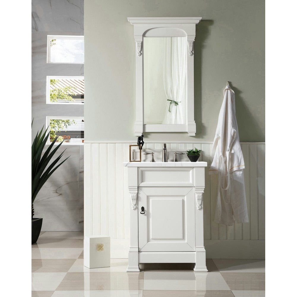 Brookfield 26" Single Vanity, Bright White w/ 3 CM Carrara Marble Top