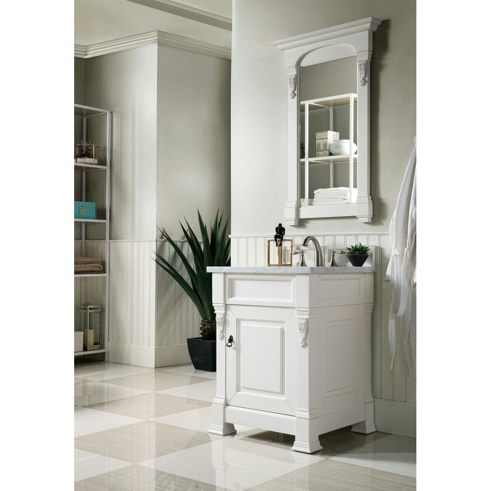 Brookfield 26" Single Vanity, Bright White w/ 3 CM Carrara Marble Top