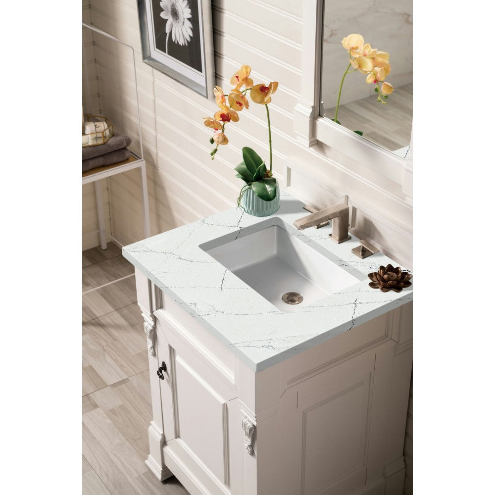 Brookfield 26" Single Vanity, Bright White w/ 3 CM Ethereal Noctis Quartz Top
