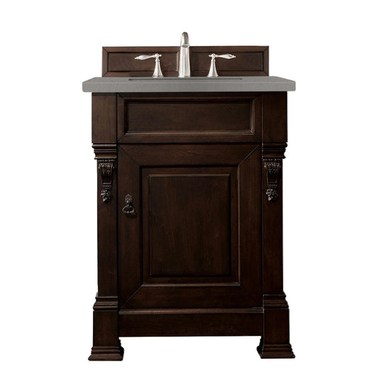 Brookfield 26" Single Vanity, Burnished Mahogany w/ 3 CM Gray Expo Quartz Top
