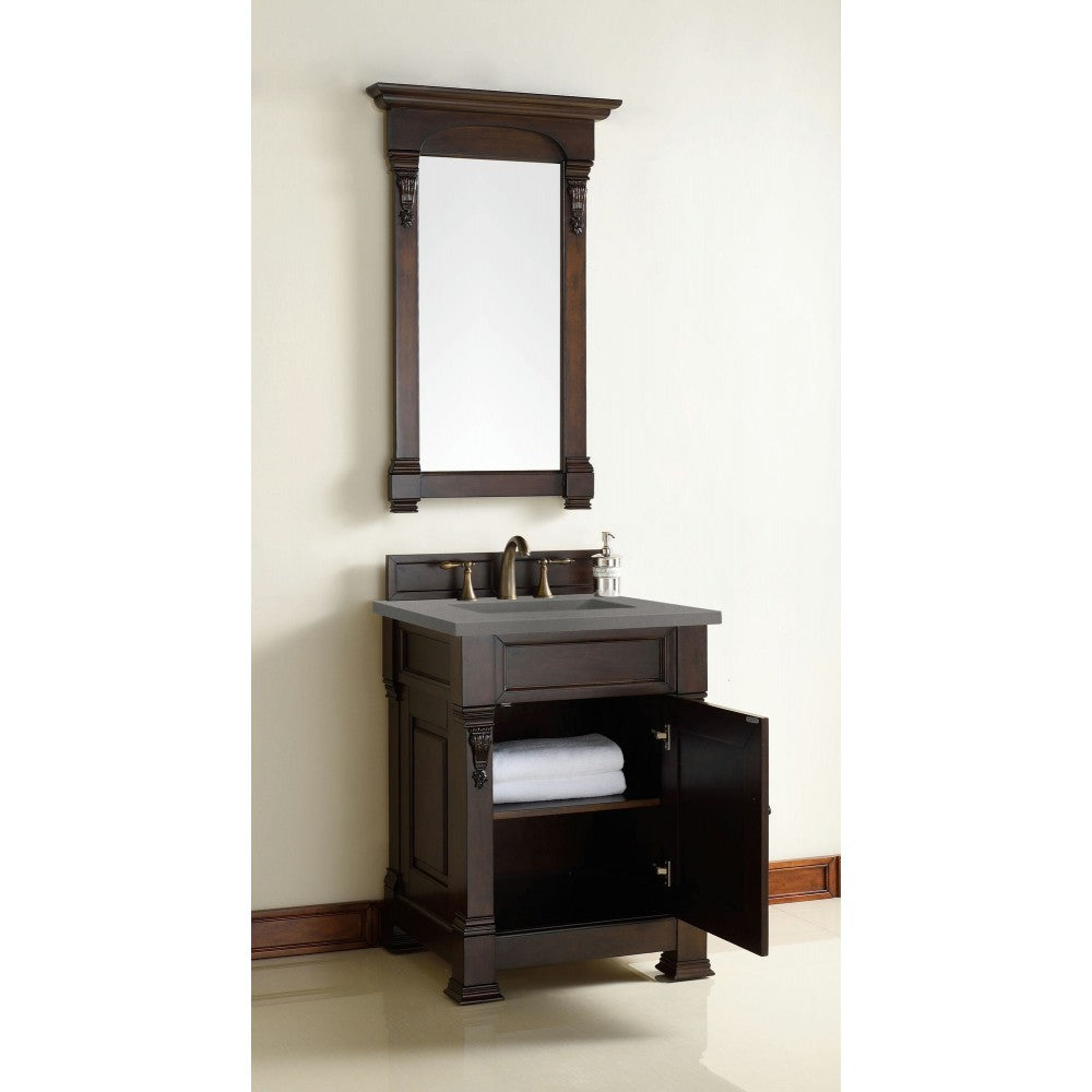 Brookfield 26" Single Vanity, Burnished Mahogany w/ 3 CM Gray Expo Quartz Top