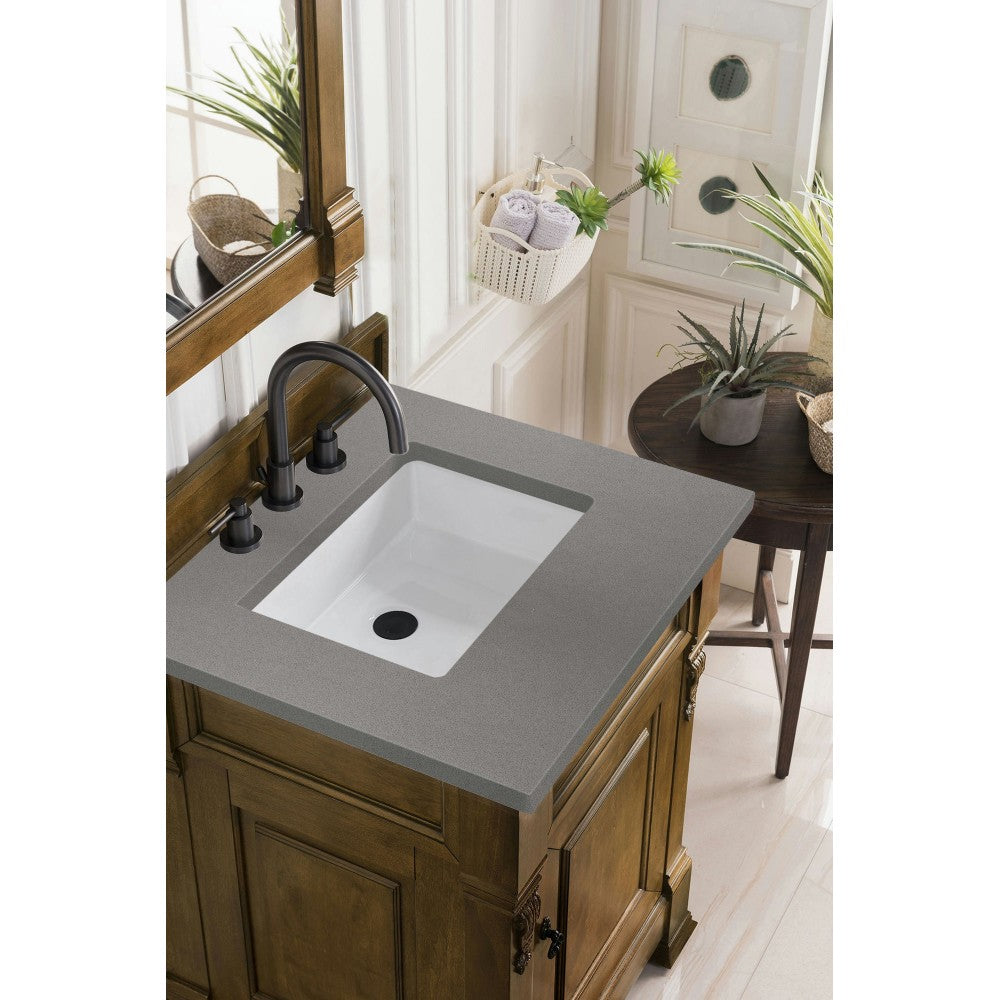 Brookfield 26" Single Vanity, Country Oak w/ 3 CM Gray Expo Quartz Top