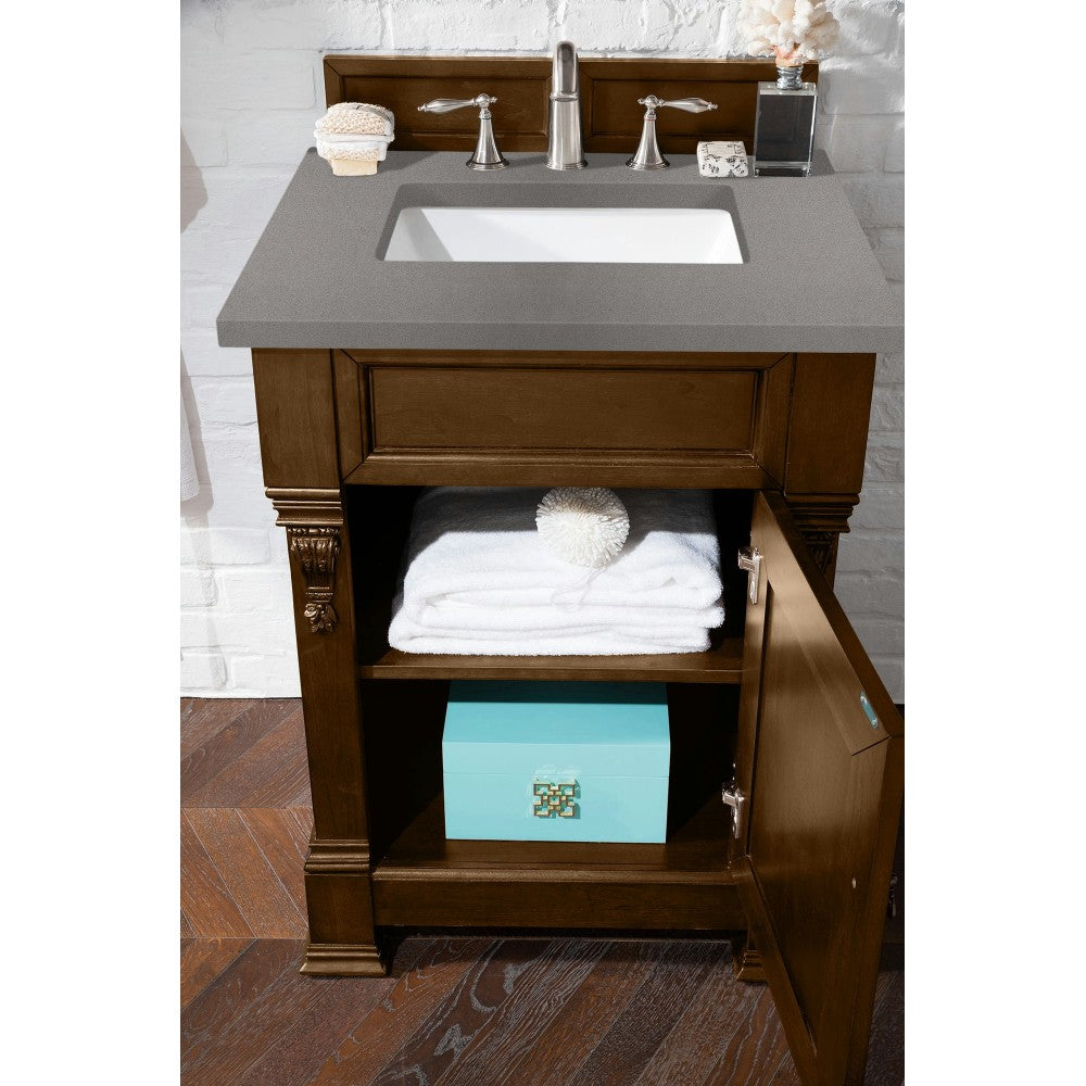Brookfield 26" Single Vanity, Country Oak w/ 3 CM Gray Expo Quartz Top