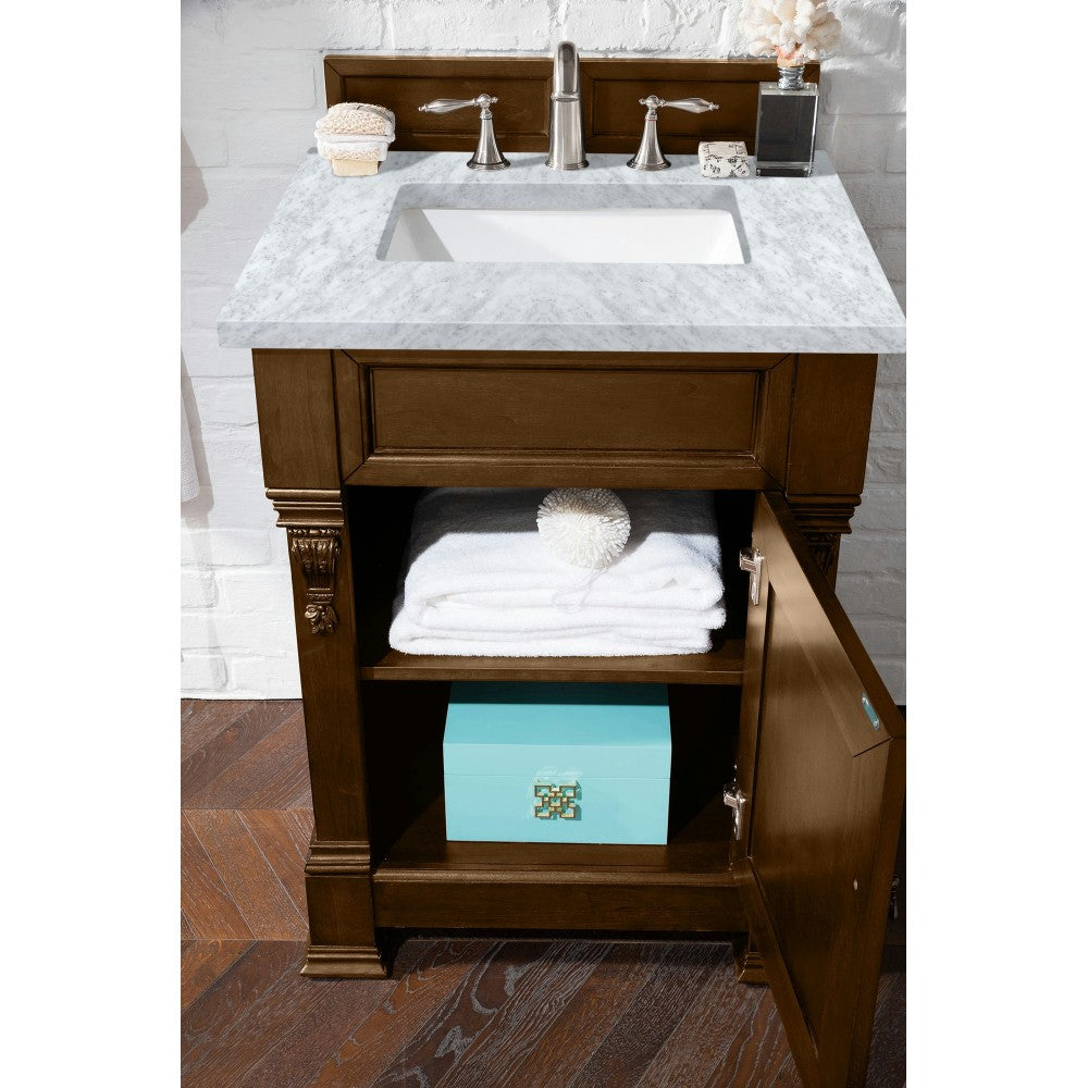 Brookfield 26" Single Vanity, Country Oak w/ 3 CM Carrara Marble Top