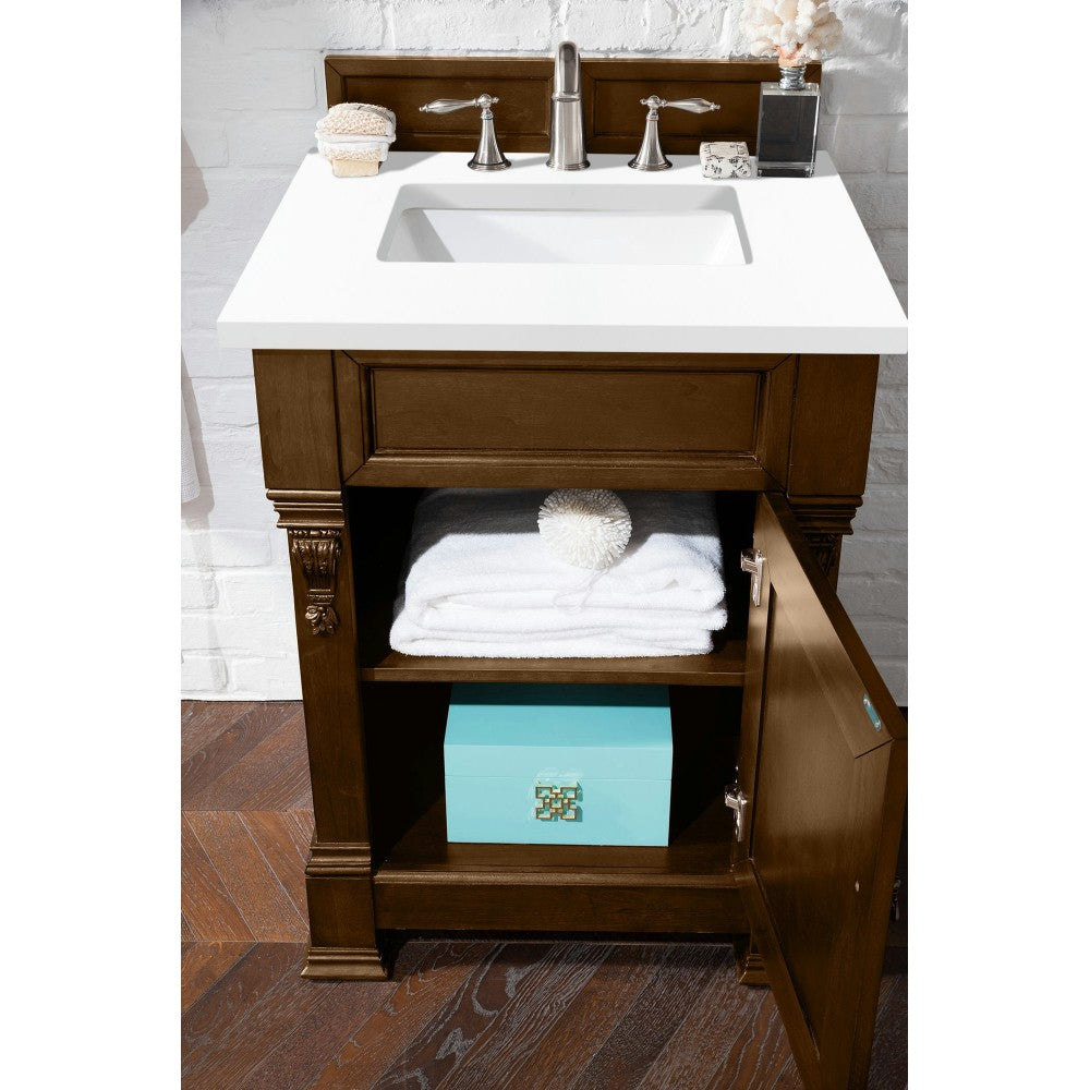 Brookfield 26" Single Vanity, Country Oak w/ 3 CM Classic White Quartz Top