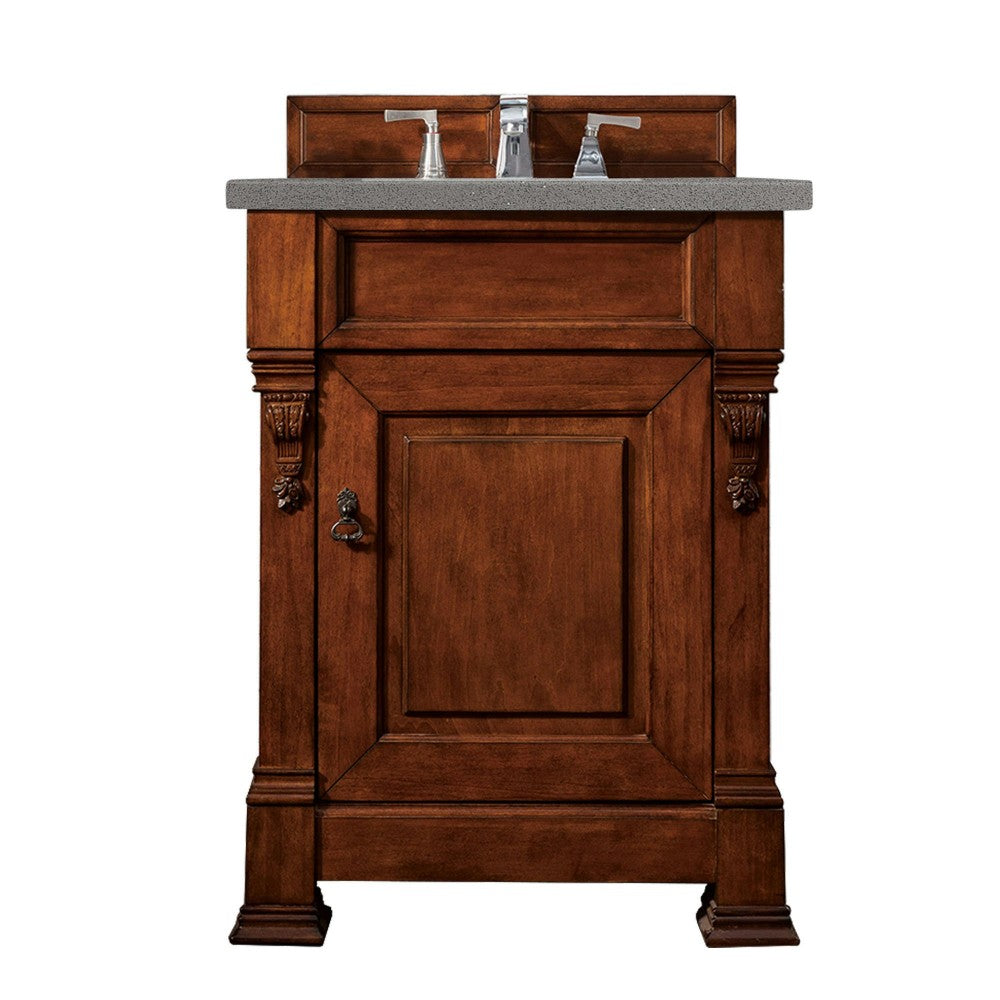 Brookfield 26" Single Vanity, Warm Cherry w/ 3 CM Gray Expo Quartz Top