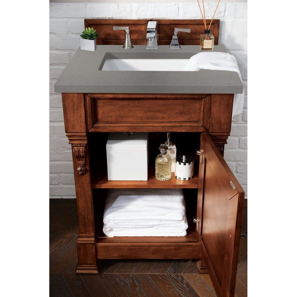Brookfield 26" Single Vanity, Warm Cherry w/ 3 CM Gray Expo Quartz Top