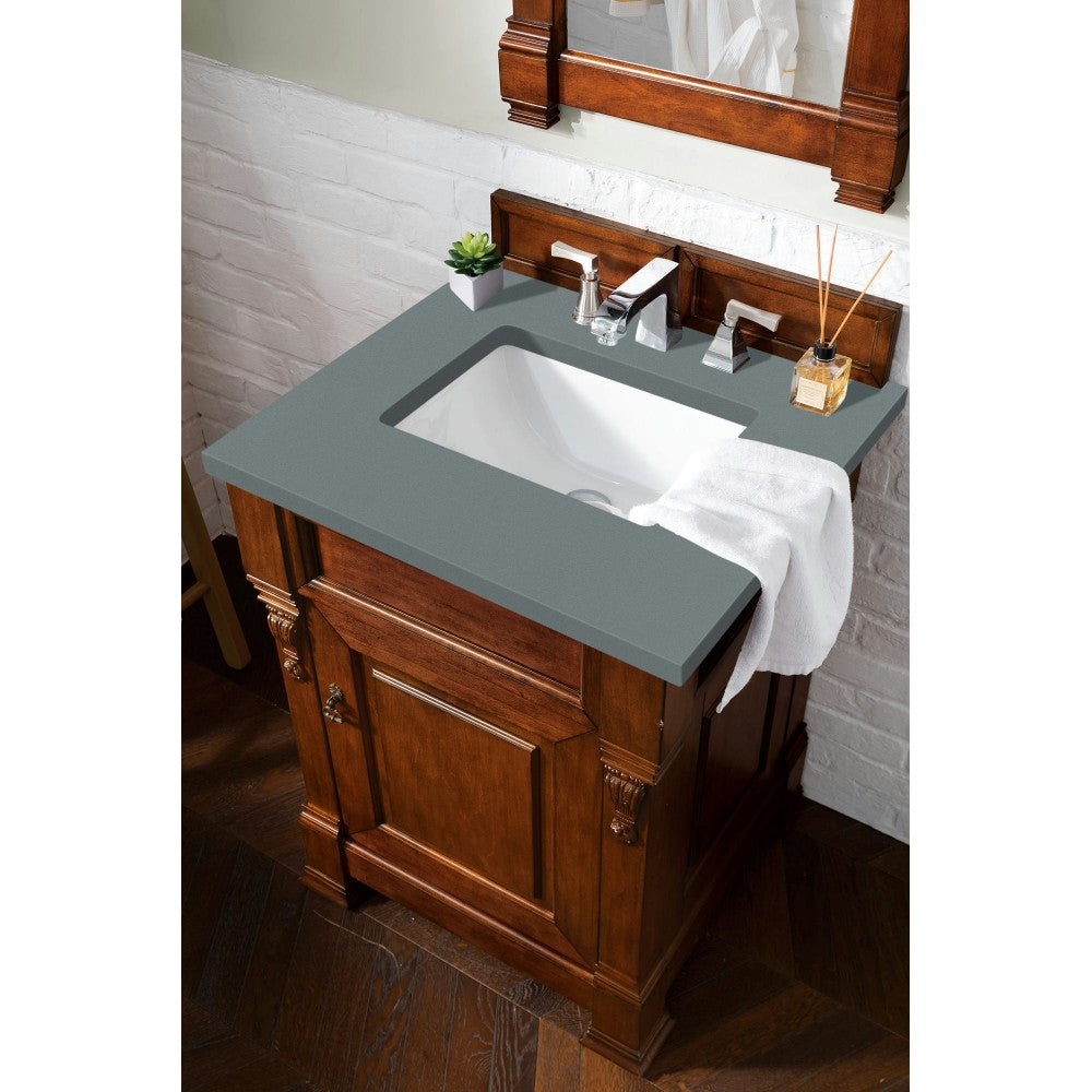 Brookfield 26" Single Vanity, Warm Cherry w/ 3 CM Cala Blue Quartz Top
