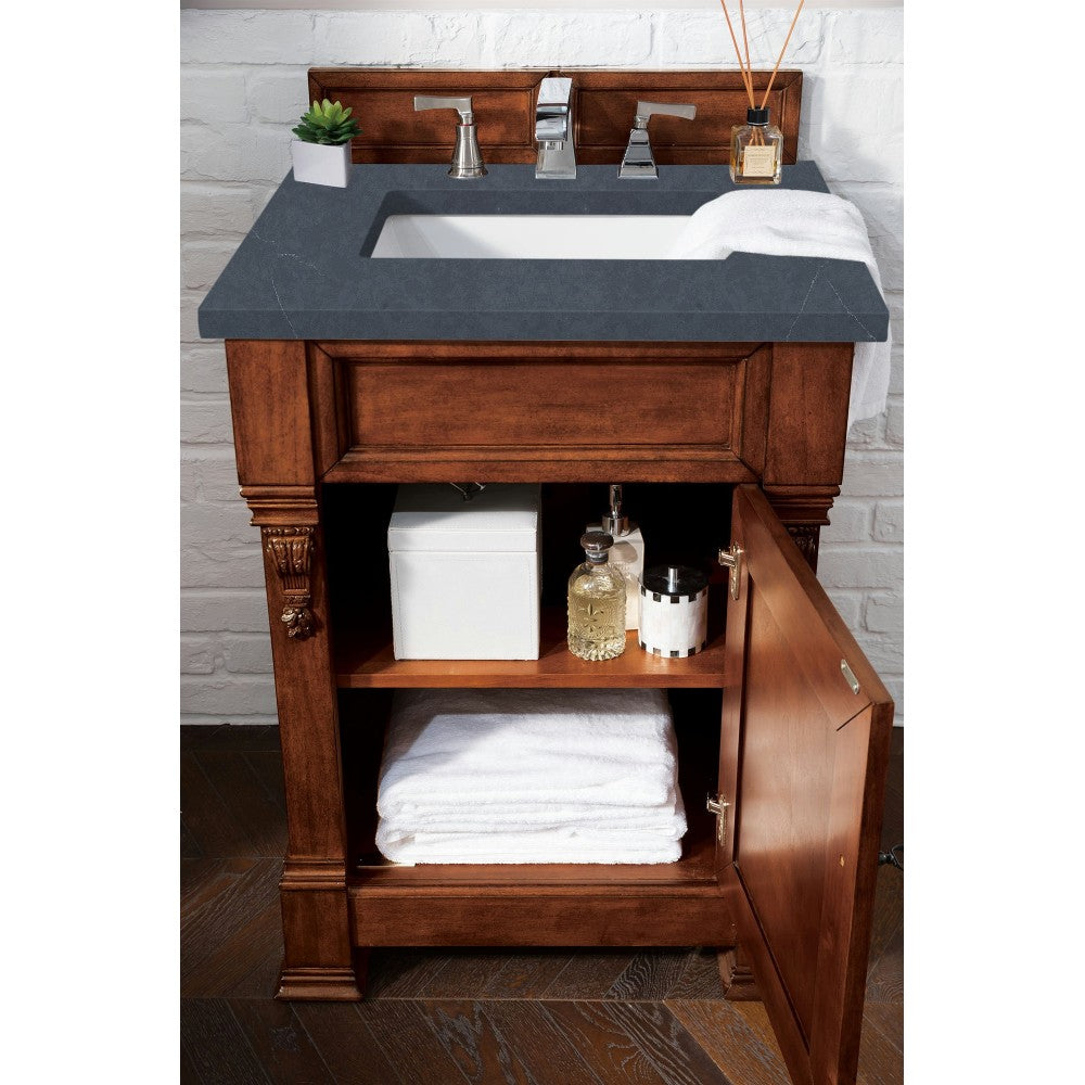 Brookfield 26" Single Vanity, Warm Cherry w/ 3 CM Charcoal Soapstone Quartz Top