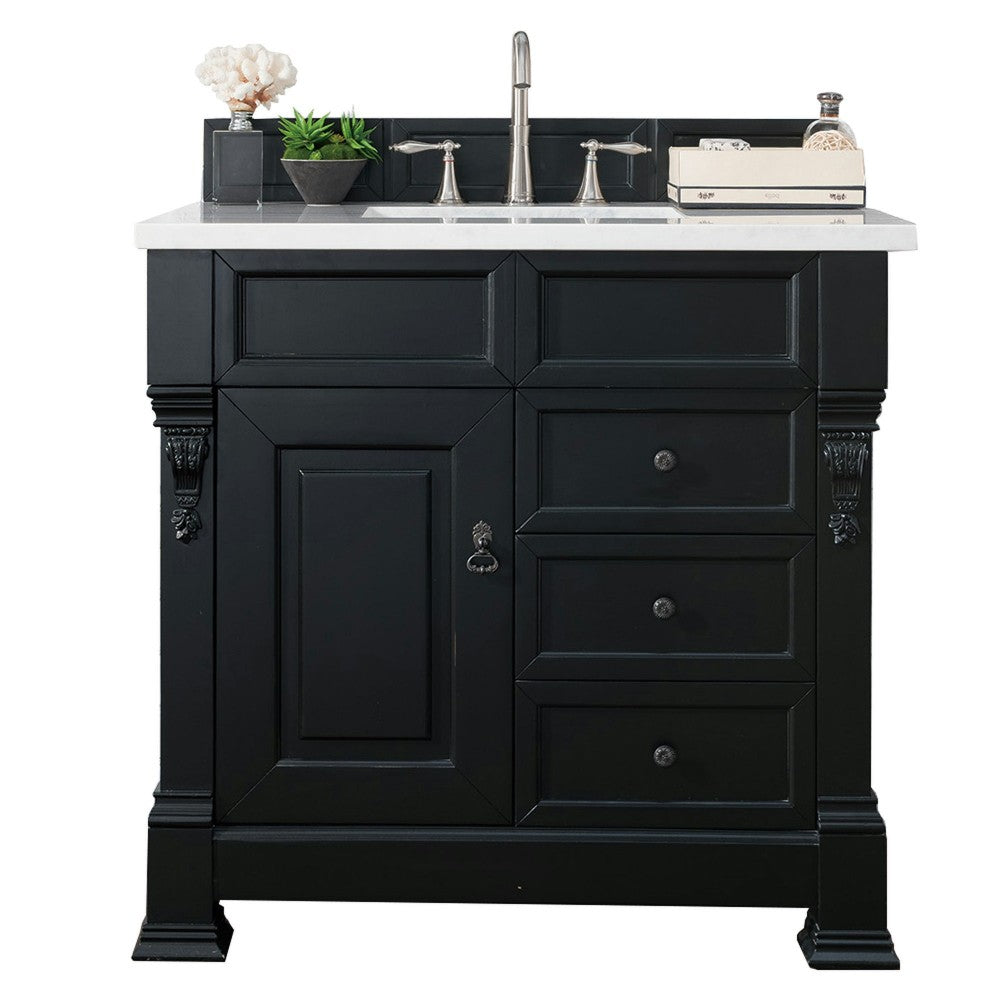 Brookfield 36" Single Vanity, Antique Black w/ 3 CM Carrara Marble Top