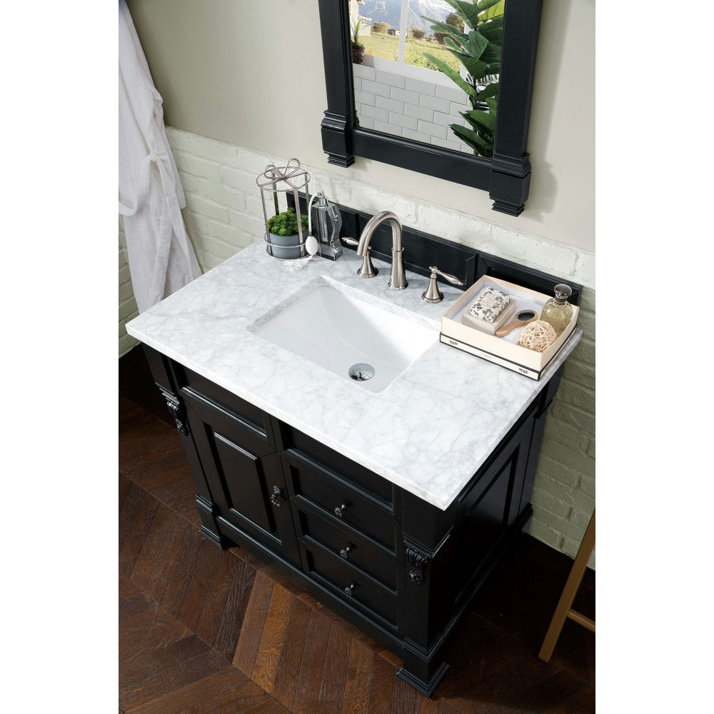 Brookfield 36" Single Vanity, Antique Black w/ 3 CM Carrara Marble Top