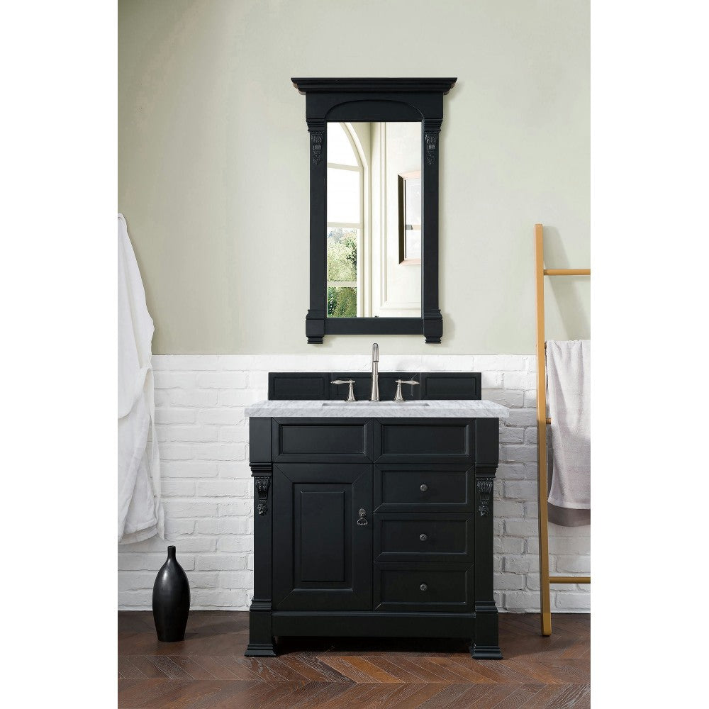 Brookfield 36" Single Vanity, Antique Black w/ 3 CM Carrara Marble Top