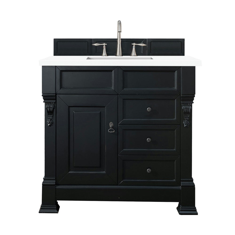 Brookfield 36" Single Vanity, Antique Black w/ 3 CM Classic White Quartz Top