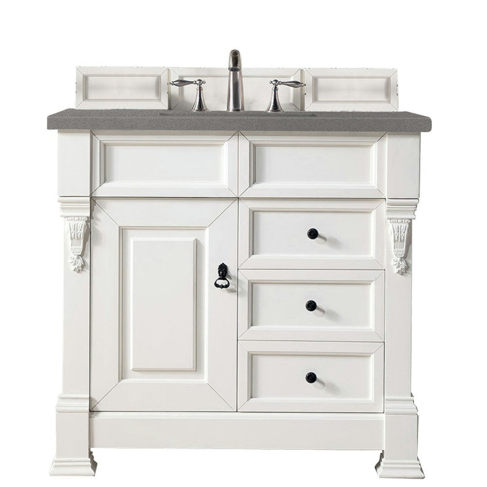 Brookfield 36" Single Vanity, Bright White w/ 3 CM Gray Expo Quartz Top
