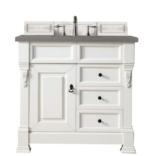 Brookfield 36" Single Vanity, Bright White w/ 3 CM Gray Expo Quartz Top