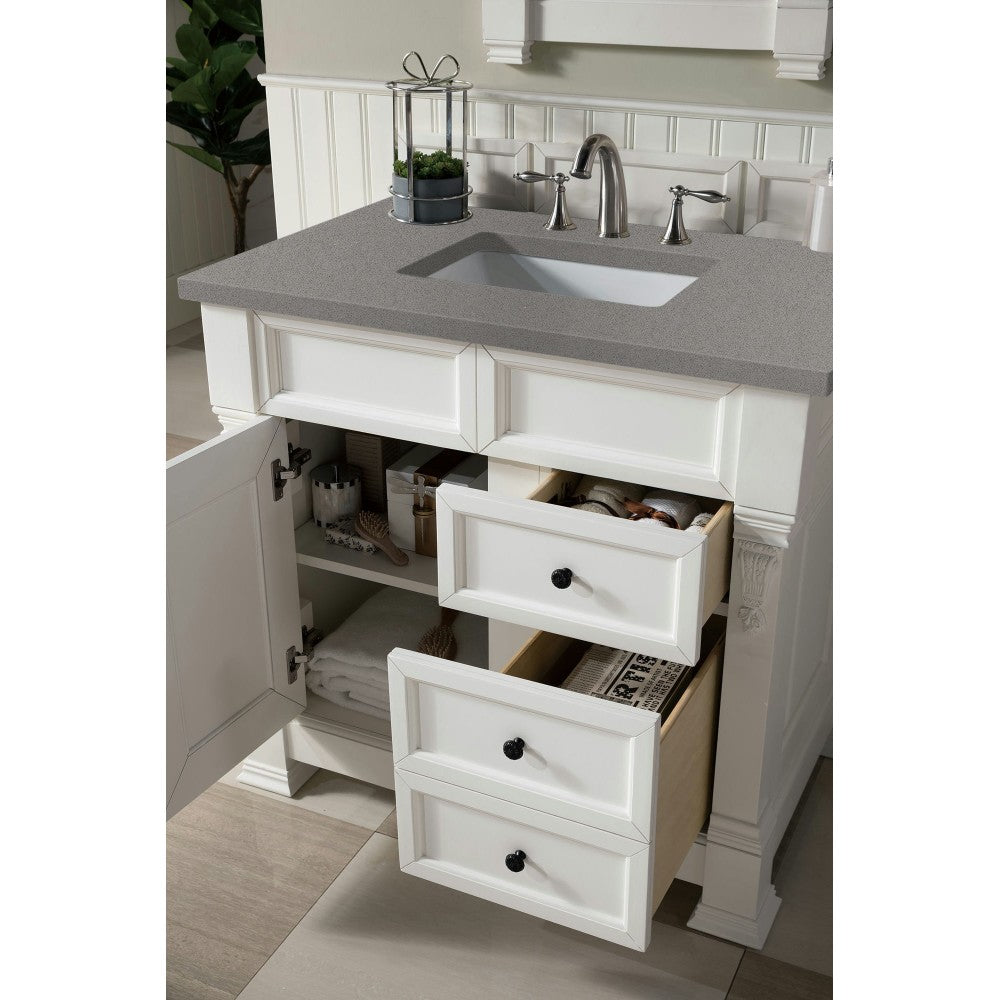 Brookfield 36" Single Vanity, Bright White w/ 3 CM Gray Expo Quartz Top