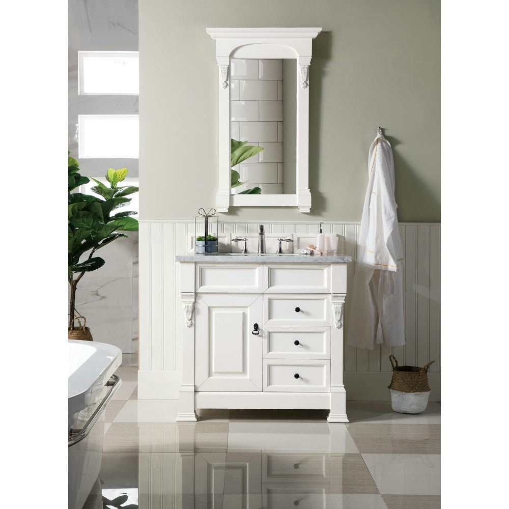 Brookfield 36" Single Vanity, Bright White w/ 3 CM Carrara Marble Top