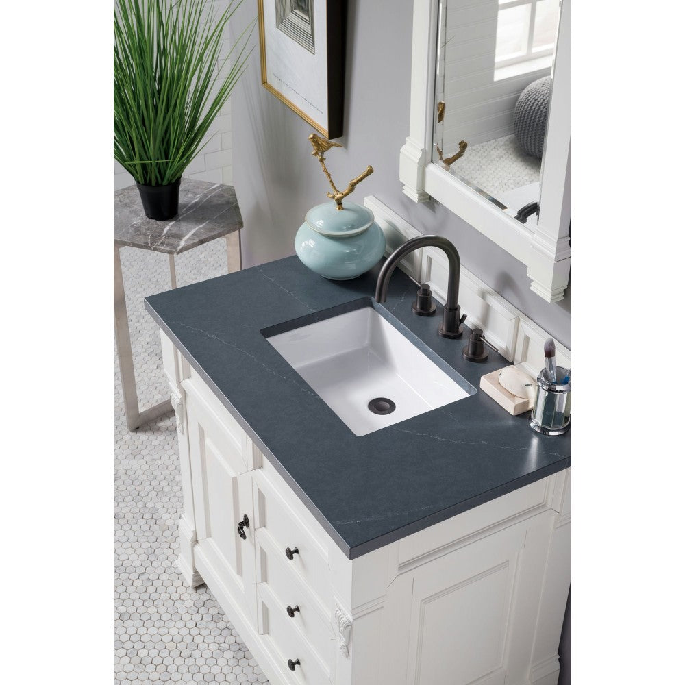Brookfield 36" Single Vanity, Bright White w/ 3 CM Charcoal Soapstone Quartz Top