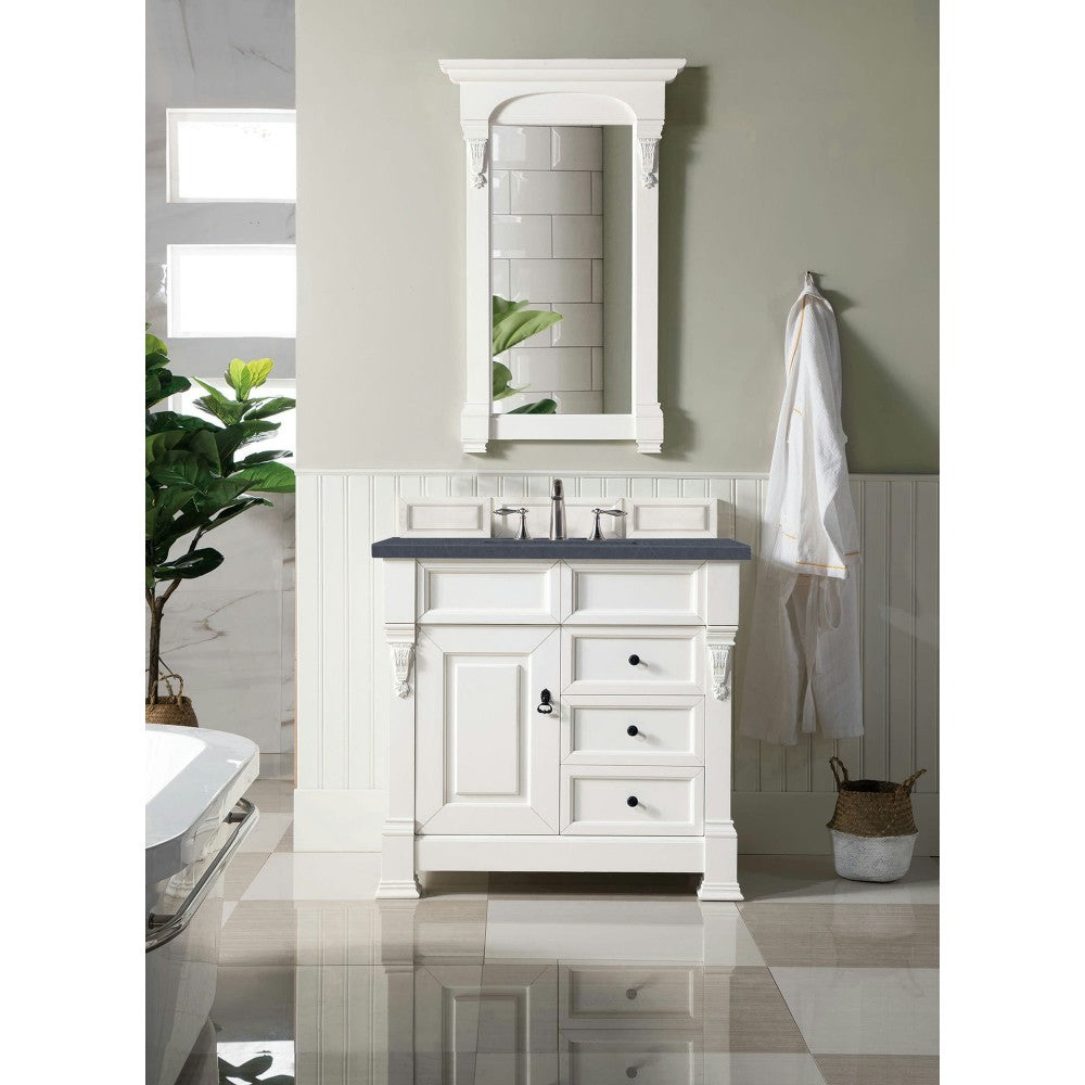 Brookfield 36" Single Vanity, Bright White w/ 3 CM Charcoal Soapstone Quartz Top