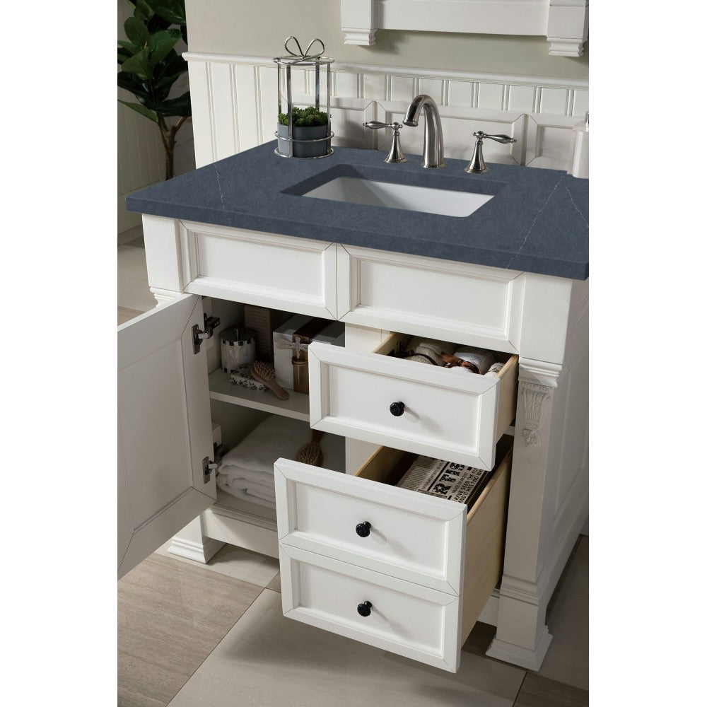 Brookfield 36" Single Vanity, Bright White w/ 3 CM Charcoal Soapstone Quartz Top