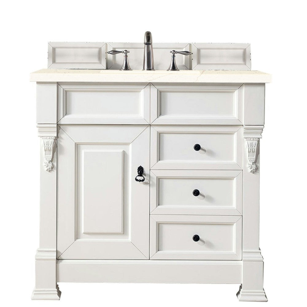 Brookfield 36" Single Vanity, Bright White w/ 3 CM Eternal Marfil Quartz Top