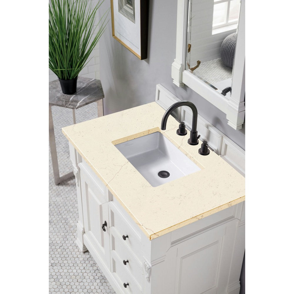 Brookfield 36" Single Vanity, Bright White w/ 3 CM Eternal Marfil Quartz Top