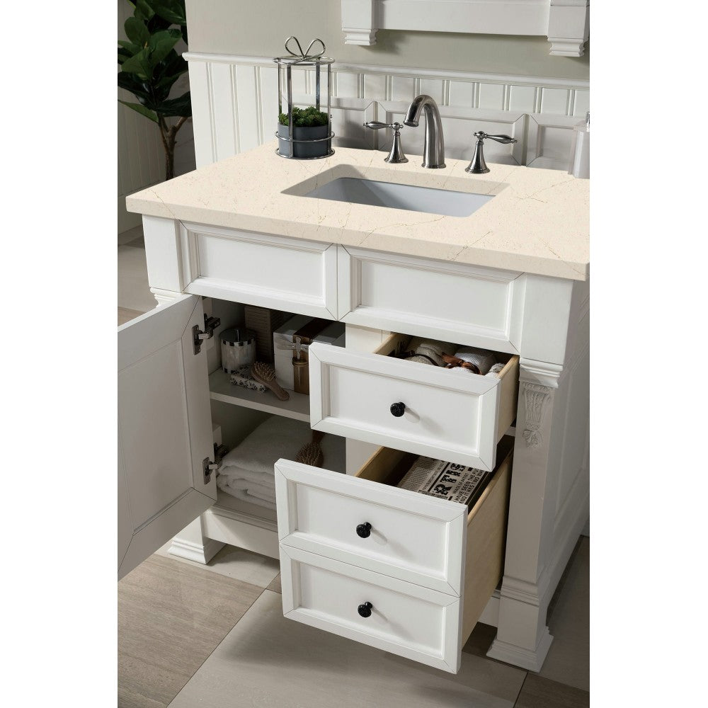 Brookfield 36" Single Vanity, Bright White w/ 3 CM Eternal Marfil Quartz Top