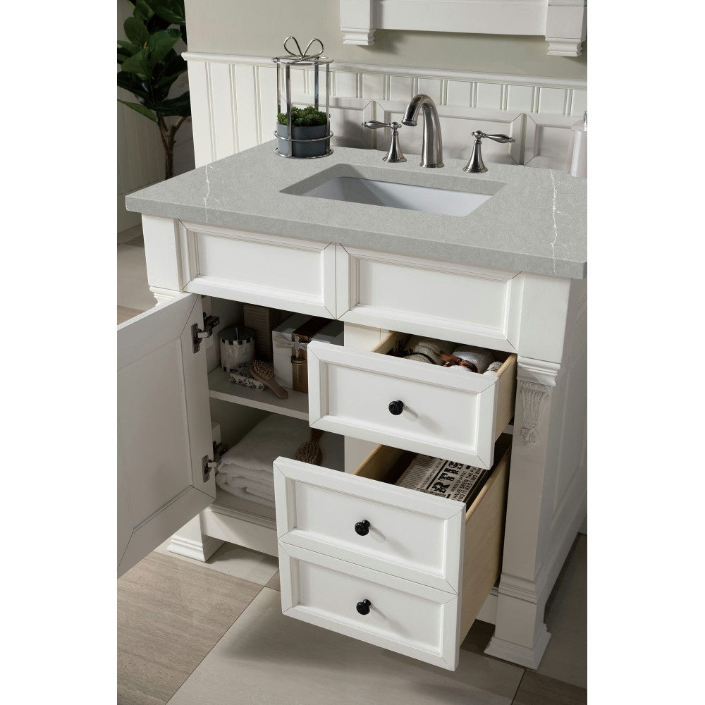 Brookfield 36" Single Vanity, Bright White w/ 3 CM Eternal Serena Quartz Top