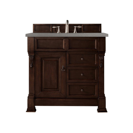 Brookfield 36" Single Vanity, Burnished Mahogany w/ 3 CM Gray Expo Quartz Top